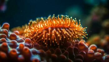 mång färgad fisk simma i under vattnet korall rev genererad förbi ai foto