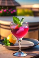 cocktail kosmopolitisk på de sommar tabell i de restaurang. generativ ai. foto