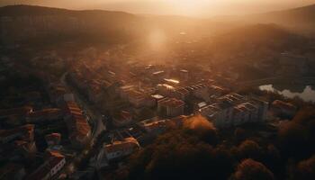 soluppgång tänds urban horisont, skönhet i natur genererad förbi ai foto