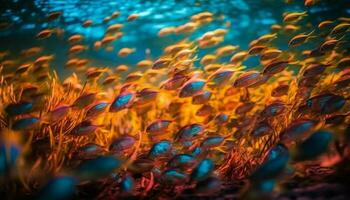 vibrerande färger av under vattnet växt i rörelse genererad förbi ai foto