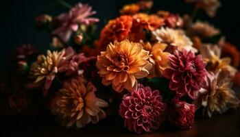 vibrerande bukett av mång färgad blommor i vas genererad förbi ai foto