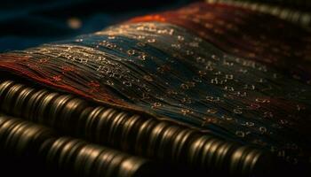 vävd ull textil- spole, randig mönster dekoration genererad förbi ai foto