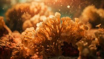mång färgad fisk simma i tropisk korall rev genererad förbi ai foto