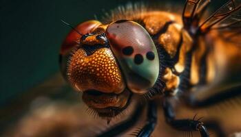små gul bi öga i makro fokus genererad förbi ai foto