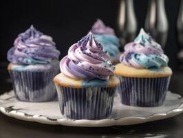 hemlagad skön blåbär cupcakes. generativ ai foto