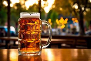 skummig tysk öl i stor glas råna står, generativ ai foto