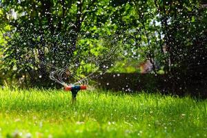 trädgårdssprinkler vattna gräs foto