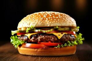 snabb mat fett smörgås kött mat burger mellanmål hamburgare nötkött snabb. generativ ai. foto