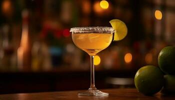 uppfriskande citrus- cocktails belysa de sommar natt genererad förbi ai foto