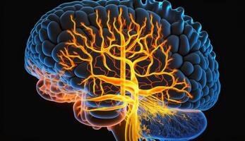 mänsklig hjärna anatomi vetenskap nervös systemet synaps illustration genererad förbi ai foto