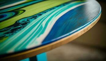 stänga upp av våt surfingbräda med vibrerande färger genererad förbi ai foto