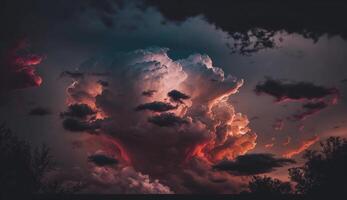 skönhet i natur en dramatisk himmel på skymning genererad förbi ai foto