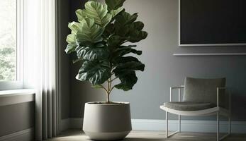inomhus- modern rum med växt vas och natur genererad förbi ai foto