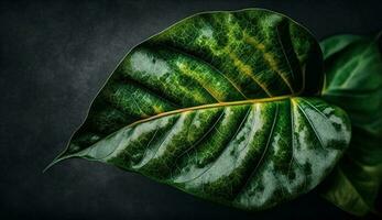 grön växt med daggdroppe på blad ven makro genererad förbi ai foto