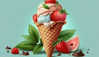 jordgubb is grädde, färsk frukt, ljuvlig efterrätt ,generativ ai foto