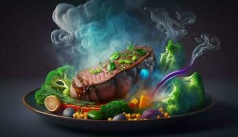 grillad kött och grönsaker göra gourmet lunch ,generativ ai foto