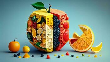 färsk apelsiner frukt med geometrisk former ,generativ ai foto