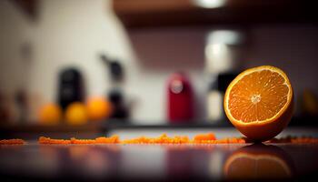 stänga upp orange citrus- frukt halv i de kök ,generativ ai foto