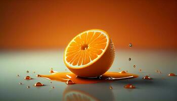 orange citrus- frukt halv med juice ,generativ ai foto