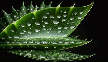 grön blad med vatten liten droppe makro skott genererad förbi ai foto