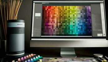 modern design digitalt genererad mång färgad dator övervaka ,generativ ai foto