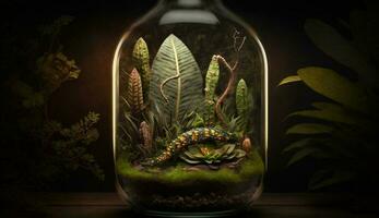 natur mysterium en söt terrarium med små träd genererad förbi ai foto