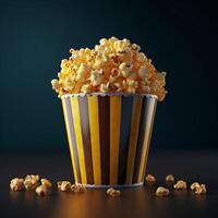 popcorn närbild med de svart bakgrund, generativ ai foto