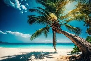 tropisk strand med handflatan träd. generativ ai. foto