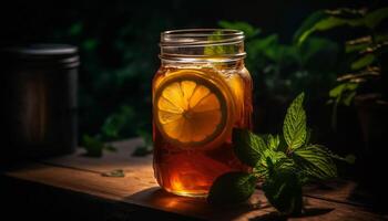 uppfriskande sommar cocktail med organisk citrus- frukt och mynta löv genererad förbi ai foto