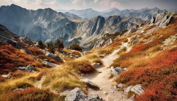 majestätisk berg räckvidd i asturien erbjudanden lugn höst vandring äventyr genererad förbi ai foto