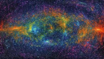 abstrakt Plats bakgrund med lysande mång färgad nebulosa och stjärna fält genererad förbi ai foto