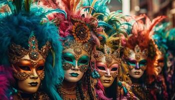 färgrik karneval kostymer maskera traditionell festival firande skönhet genererad förbi ai foto