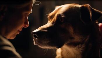 renrasig retriever lojalitet fångad i ägare hand genererad förbi ai foto