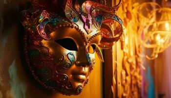 utsmyckad maskerad mask förkroppsligar italiensk karneval tradition genererad förbi ai foto