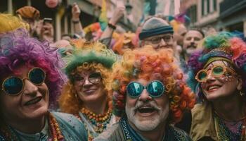 mång etnisk grupp åtnjuter vibrerande brasiliansk festival genererad förbi ai foto