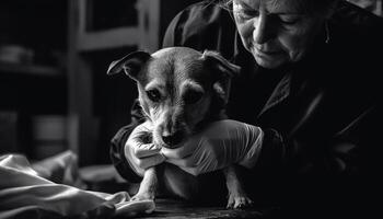 familj bindning med lojala svart och vit terrier genererad förbi ai foto