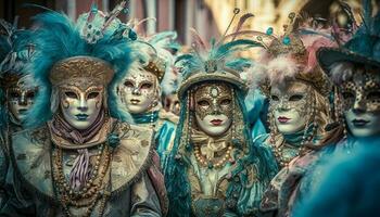 färgrik karneval kostymer maskera traditionell italiensk kultur mysterium genererad förbi ai foto