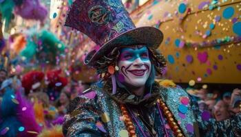 färgrik festival firande med leende män och kvinnor genererad förbi ai foto
