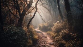 läskigt dimma slöjor höst mysterium i natur genererad förbi ai foto