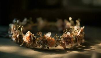 lyx tiara med utsmyckad guld blomma design genererad förbi ai foto