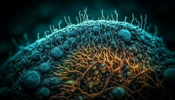 molekyl strukturera av cancer cell under förstoring genererad förbi ai foto