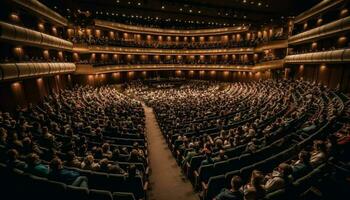 stor publik tittar på fullt med folk stad nattliv firande genererad förbi ai foto