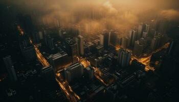 upplyst skyskrapor ljus upp de modern stadsbild genererad förbi ai foto
