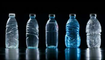 transparent plast flaska innehar ren färsk dricka vatten genererad förbi ai foto