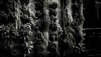 vinter- träd gren mot svartvit skog bakgrund genererad förbi ai foto