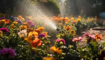 färsk blommar i grön trädgårdar under solljus genererad förbi ai foto