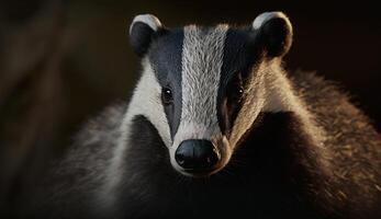 söt randig gnagare stirrande på kamera utomhus genererad förbi ai foto