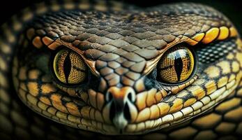 gul gecko stirrar med behornad drake intensitet genererad förbi ai foto