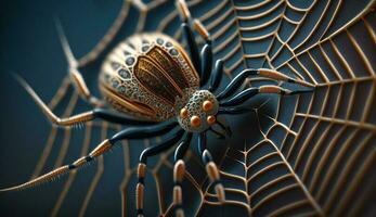läskigt Spindel webb snurrar i de natt genererad förbi ai foto