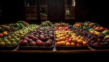 organisk frukt och grönsaker i färgrik korg genererad förbi ai foto